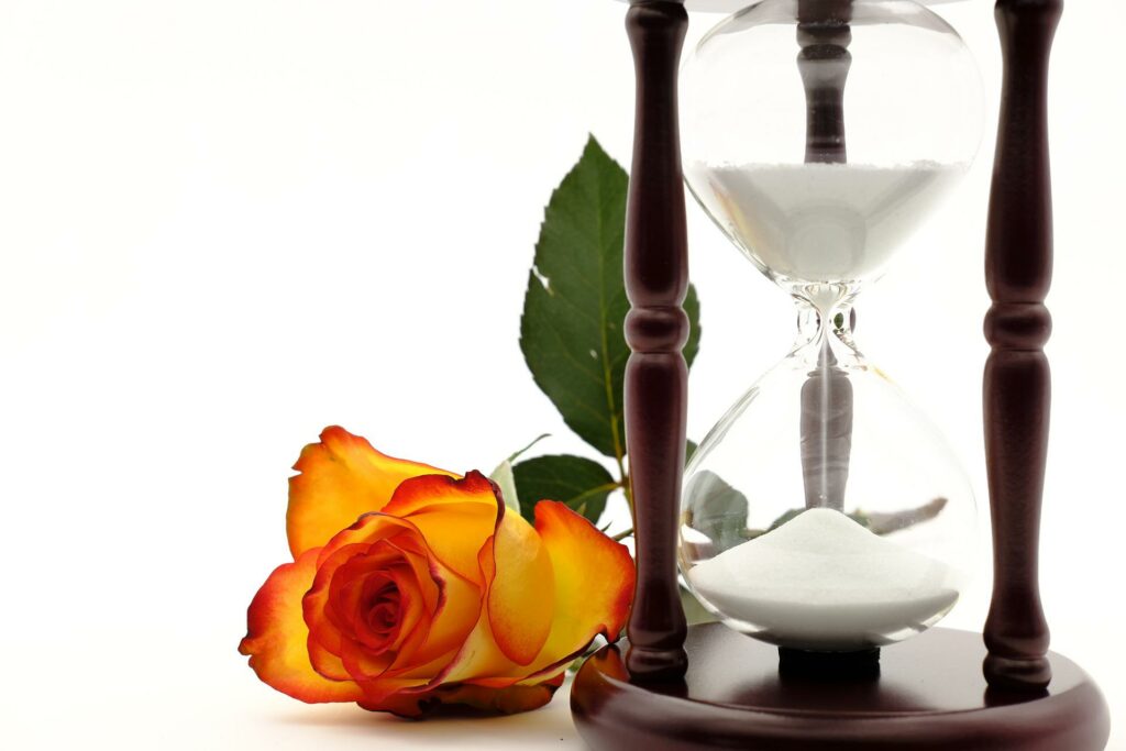 Hour glass with rose
